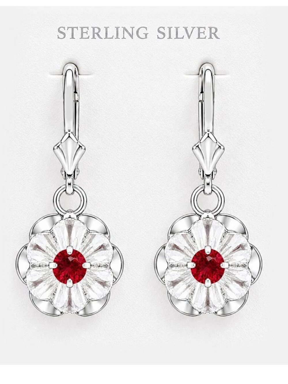 Created 0.70 Cts Ruby Dangle Earrings .925 Sterling Silver